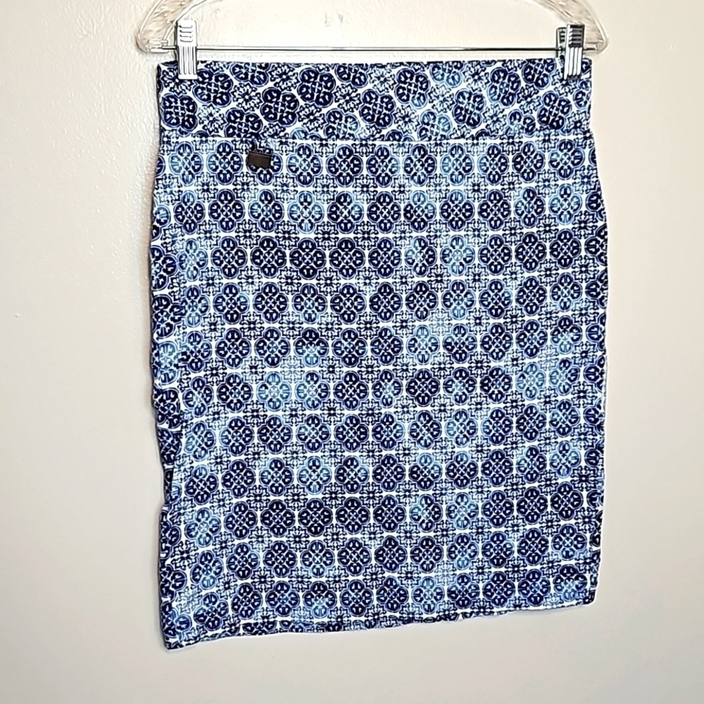 Alex and Olivia Blue White Pencil Skirt Medium